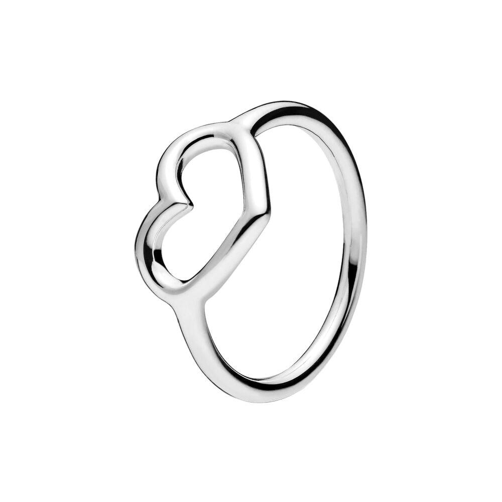 Silver heart-shaped ring on a white background