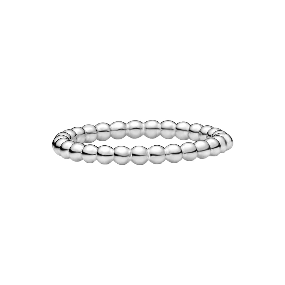 Silver beaded ring on a white background